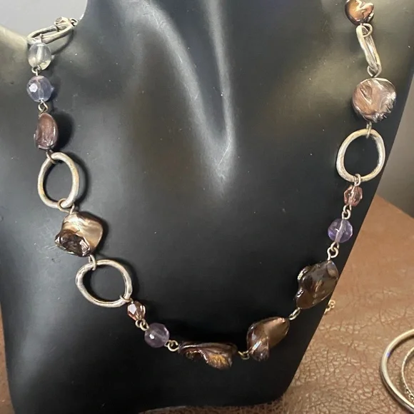 Vintage Lia Sophia abalone shell & baroque pearl necklace, NY floating bead - Picture 8 of 13